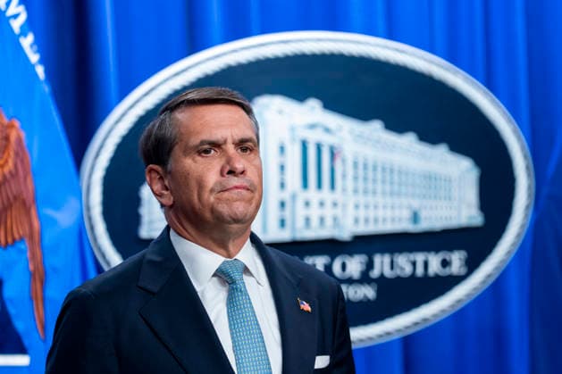 Acting Attorney General Todd Blanche looks on during a press conference on the department s efforts to quell the Cartel Jalisco Nueva Generacion, or Jalisco New Generation Cartel (CJNG), a criminal group based in Mexico, at the Department of Justice headquarters in Washington, DC on Wednesday, August 5, 2026.  WAP20260805348 BONNIExCASH