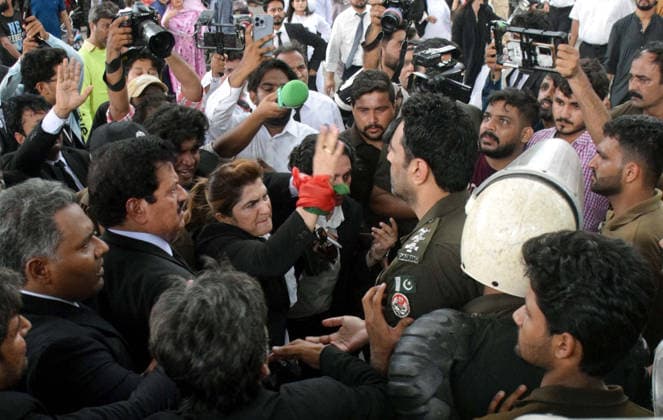 RECORD DATE NOT STATED Police officials restore baton charge and arrest to repel protesters during the protest demonstration of Tehreek-e-Insaf (PTI) for release of PTI Founder Imran Khan, at Aiwan-e-Adal road in Lahore on Wednesday, August 5, 2026. Pakistan Tehreek-e-Insaf (PTI) launched countrywide protests on August 5, 2026, to mark three years of imprisonment of party founder Imran Khan and to demand his immediate release. (Babar Shah PPI Images). EDITORIAL USE ONLY Copyright: xx AR-ZM-050826x ppiphotos484792