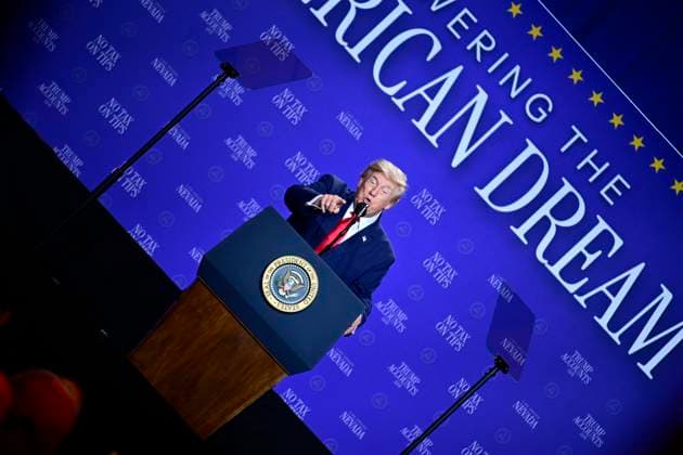 August 5, 2026, Las Vagas, Nevada, USA: LAS VEGAS, NV - AUGUST 5: U.S. President Donald J. Trump delivers remarks during an event at the Red Rock Casino Resort in Las Vegas, Nevada, United States, on August 5, 2026. During the event, Trump highlighted his administration s economic agenda, including the No Tax on Tips policy, as part of a visit to Nevada focused on service industry workers and the state s economy. Las Vagas USA - ZUMAs197 20260805_aaa_s197_063 Copyright: xWestonxHancockx