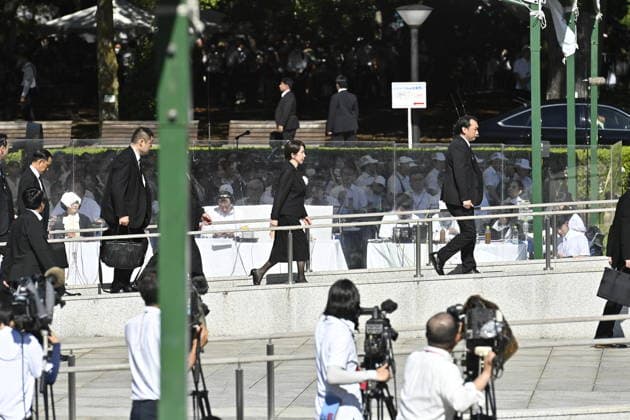Japan marks 81st anniversary of the atomic bombing of Hiroshima HIROSHIMA, JAPAN - AUGUST 6 : Japanese Prime Minister Sanae Takaichi (C) is seen leaving the Hiroshima Peace Memorial Ceremony at Peace Memorial Park in Hiroshima, Japan, on August 6, 2026. Japan marks the 81st anniversary of the atomic bombing of Hiroshima. David Mareuil Anadolu Hiroshima Japan. Editorial use only. Please get in touch for any other usage.  Copyright: x2026xAnadoluxDavidxMareuilx