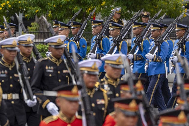 Myanmar President Hlaing meets with Thai Prime Minister Charnvirakul in Thailand BANGKOK, THAILAND - AUGUST 6: Honor guards stand in formation as Myanmar President Min Aung Hlaing is welcomed by Thai Prime Minister Anutin Charnvirakul during an official ceremony at Government House in Bangkok, Thailand, on August 6, 2026. As part of Myanmar President Min Aung Hlaing’s first official visit to Thailand since taking office following the April 2026 elections, the two leaders held bilateral talks focusing on cooperation between the two countries as well as regional issues during the official visit. The trip marks Min Aung Hlaing s first official visit to Thailand since assuming the presidency after the April 2026 election. Adryel Talamantes An  Copyright: x2026xAnadoluxAdryelxTalamantesx