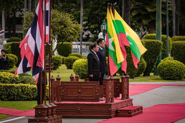 Myanmar President Hlaing meets with Thai Prime Minister Charnvirakul in Thailand BANGKOK, THAILAND - AUGUST 6: Myanmar President Min Aung Hlaing (L) is welcomed by Thai Prime Minister Anutin Charnvirakul (R) with an official ceremony at Government House in Bangkok, Thailand, August 6, 2026. As part of Myanmar President Min Aung Hlaing’s first official visit to Thailand since taking office following the April 2026 elections, the two leaders held bilateral talks focusing on cooperation between the two countries as well as regional issues during the official visit. The trip marks Min Aung Hlaing s first official visit to Thailand since assuming the presidency after the April 2026 election. Wissarut Weerasopon Anadolu Bangkok Thailand. Editor  Copyright: x2026xAnadoluxWissarutxWeerasoponx
