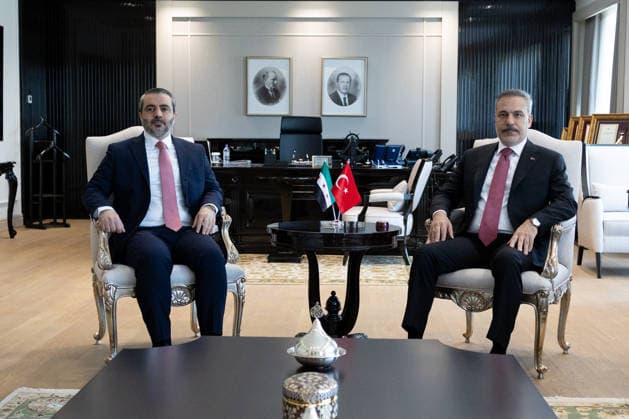 Turkish FM Fidan meets with Syrian counterpart al-Shaibani in Ankara ANKARA, TURKIYE - AUGUST 06: Turkish Foreign Minister Hakan Fidan (R) meets with his Syrian counterpart Asaad al-Shaibani in Ankara, Turkiye on August 06, 2026. Murat Gok Anadolu Ankara Turkey. Editorial use only. Please get in touch for any other usage.  Copyright: x2026xAnadoluxMuratxGokx
