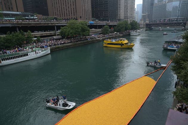 Chicago Ducky derby marks 21st anniversary CHICAGO, ILLINOIS, UNITED STATES - AUGUST 6: Thousands of rubber ducks race down the Chicago River during the 21st annual Chicago Ducky Derby in Chicago, Illinois, United States, on August 6, 2026. The annual event raised funds for Special Olympics Illinois and attracted large crowds as participants and spectators gathered along the river to mark the 21st edition of the charity race. Jacek Boczarski Anadolu Chicago United States. Editorial use only. Please get in touch for any other usage.  Copyright: x2026xAnadoluxJacekxBoczarskix