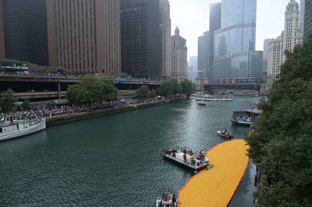 Chicago Ducky derby marks 21st anniversary CHICAGO, ILLINOIS, UNITED STATES - AUGUST 6: Thousands of rubber ducks race down the Chicago River during the 21st annual Chicago Ducky Derby in Chicago, Illinois, United States, on August 6, 2026. The annual event raised funds for Special Olympics Illinois and attracted large crowds as participants and spectators gathered along the river to mark the 21st edition of the charity race. Jacek Boczarski Anadolu Chicago United States. Editorial use only. Please get in touch for any other usage.  Copyright: x2026xAnadoluxJacekxBoczarskix