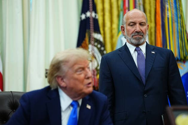 Secretary of Commerce Howard Lutnick looks on as President Donald Trump participates in the signing of executive orders concerning silicon chips and birthright citizenship in the Oval Office of the White House in Washington, DC on Thursday, August 6, 2026. The pair of executive orders are aimed at denying citizenship to certain people born in the US, like children of foreign diplomats, as well as bringing computer chip manufacturing to the U.S.  WASP20260806115 AaronxSchwartz