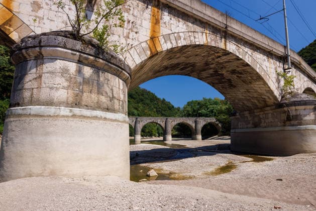 August 6, 2026, Zidani Most, Slovenia: A mostly dry riverbed of Savinja river near its confluence with Sava river is seen in Zidani Most. Slovenia faces record low water levels due to longlasting drought and a recent heatwave, causing the KrÅ¡ko Nuclear Power Plant to reduce power and a temporary suspension of fishing on several rivers. Zidani Most Slovenia - ZUMAs197 20260806_aaa_s197_191 Copyright: xLukaxDakskoblerx