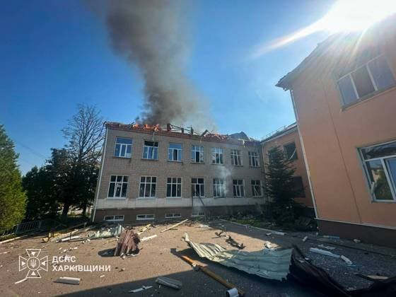 Russian missile attack in Ukraine s Balakliia BALAKLIIA, UKRAINE - AUGUST 7: (----EDITORIAL USE ONLY - MANDATORY CREDIT - STATE EMERGENCY SERVICE OF UKRAINE HANDOUT - NO MARKETING NO ADVERTISING CAMPAIGNS - DISTRIBUTED AS A SERVICE TO CLIENTS----) Fire and damage are seen at an educational institution following Russian missile strikes in Balakliia, Kharkiv region, Ukraine, on August 7, 2026. Six people were injured as the strikes sparked two fires, burning a shop, garage, vehicle and the roof of an educational institution, while a medical facility, apartment buildings and private homes were also damaged. State Emergency Service of Ukraine Handout Anadolu Balakliia Ukraine. Editorial use only. Please get in touch for any other usage.  Copyright: x2026xAnadoluxStatexEmergencyxServicexofxUkrainex xHandoutx