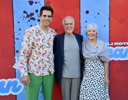 Cast member, director and producer Eli Roth (C) and his father Sheldon Roth (C) and mother Cora Roth attend the premiere of the motion picture dark comedy Ice Cream Man at the Vista Theater in Los Angeles on Thursday, August 6, 2026. Storyline: An idyllic summer town descends into madness when an ice cream man serves kids sweet delights with horrifying results.  LAP2026080612 JIMxRUYMEN