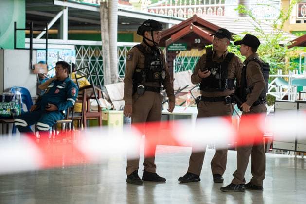 August 7, 2026, Nonthaburi, Thailand: Policemen seen working at the scene following a school mass shooting..At least 7 people, including the gunman, died in a school mass shooting. A 14-year-old student started by killing his grandparents at their home, then opened fire at the school before killing himself. Nonthaburi Thailand - ZUMAs197 20260807_aaa_s197_019 Copyright: xPeeraponxBoonyakiatx