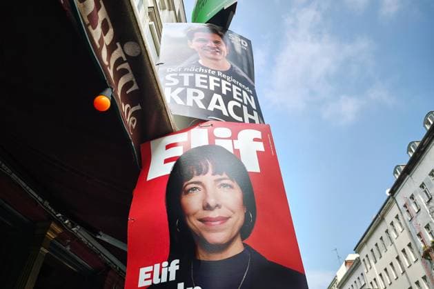Berlin, Deutschland, 05.08.2026: Wahlplakate mit Steffen Krach, SPD, und Elif Eralp, Linke *** Berlin, Germany, August 5, 2026: Campaign posters featuring Steffen Krach (SPD) and Elif Eralp (The Left) Copyright: xdtsxNachrichtenagenturx dts_129536