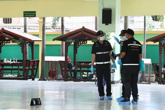 (260807) -- NONTHABURI , Aug. 7, 2026 -- Police officers work at the building where the shooting occurred at Debsirin Nonthaburi School in Nonthaburi province, Thailand, Aug. 7, 2026. Thai Prime Minister Anutin Charnvirakul said on Friday afternoon that eight people were confirmed dead, including the gunman and his grandparents, and over 30 people were injured, with nine in critical condition, as a gunman opened fire at a school and home in Nonthaburi province earlier the day. Local police were notified around 10 a.m. local time after a gunman opened fire at Debsirin Nonthaburi School in the Bang Kruai district of Nonthaburi province on the northwestern outskirts of Bangkok. Anutin also said such an incident must not be allowed to happen a 