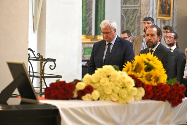 Acting Minister of Foreign Affairs of Ukraine Andrii Sybiha (L) and Charge d affaires of the Republic of Poland in Ukraine Piotr Lukasiewicz attend the farewell ceremony for Polish volunteer Marek Rusek-Wolski, who was killed near Kharkiv by a Russian drone attack, at the Cathedral of St Alexander in Kyiv, Ukraine, August 7, 2026. The tragedy occurred at the end of July (approximately 27 July) near Kharkiv, when the volunteer came under a targeted Russian drone strike while on a humanitarian mission. Marek Rusek-Wolski was an administrator of the Polish volunteer community Razem dla Ukrainy. Since early 2023, he had been regularly travelling to Ukraine. He used to organise fundraisers, purchase and deliver food, medicines, hygiene products  Copyright: xYevhenxKotenkox