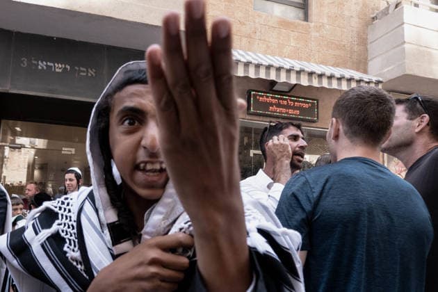 August 8, 2026, Jerusalem, Israel: Ultra Orthodox Haredi Jews demonstrate outside Cafo Basimta in downtown Jerusalem on Saturday over its decision to remain open for business on the Jewish Sabbath. Jerusalem Israel - ZUMAa126 20260808_zap_a126_001 Copyright: xNirxAlonx