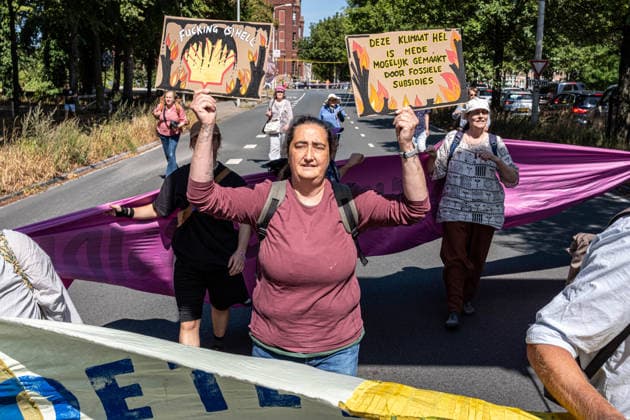 August 8, 2026, The Hague, South-Holland, The Netherlands: Extinction Rebellion activists stage an unannounced blockade of the A12 highway in The Hague, the Netherlands, in response to severe wildfires in the Netherlands. The activists are demanding that the Dutch government end fossil fuel subsidies. The Hague The Netherlands - ZUMAg281 20260808_zaf_g281_009 Copyright: xStormxGroenendijkx