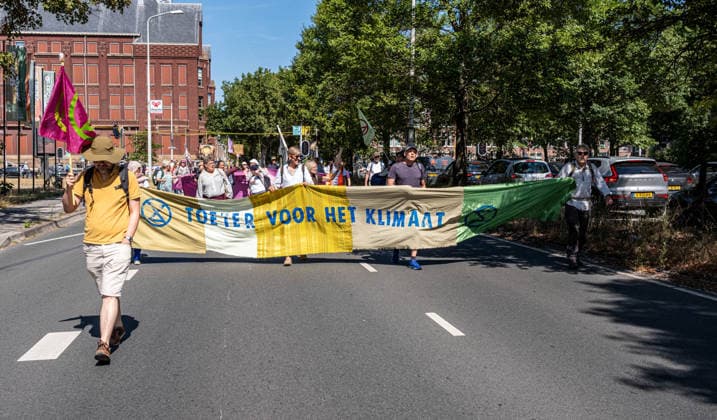 August 8, 2026, The Hague, South-Holland, The Netherlands: Extinction Rebellion activists stage an unannounced blockade of the A12 highway in The Hague, the Netherlands, in response to severe wildfires in the Netherlands. The activists are demanding that the Dutch government end fossil fuel subsidies. The Hague The Netherlands - ZUMAg281 20260808_zaf_g281_008 Copyright: xStormxGroenendijkx