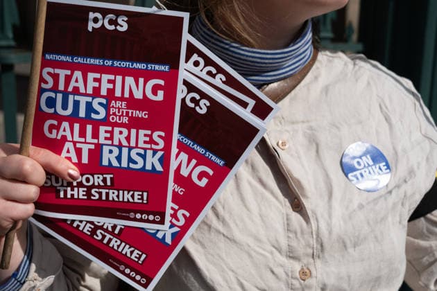 August 8, 2026, Edinburgh, Scotland, UK: Members of the Public and Commercial Services union at the National Galleries of Scotland have taken strike action during the Edinburgh Festival Fringe in a dispute over what the union describes as detrimental changes to working practices and a failure to consult. The union says the changes could make it harder for staff to take breaks, create difficulties in providing reasonable adjustments for disabled staff, and pose challenges for union representatives accessing facility time in affected roles. Edinburgh UK - ZUMAs357 20260808_zip_s357_015 Copyright: xCameronxScottx