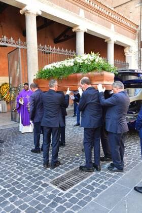 IPA87317075 - Rome, Basilica of San Lorenzo in Lucina: Funeral of Luigi Cavallari, husband of Minister Eugenia Maria Roccella. Pictured: Eugenia Maria Roccella standing before her husband’s casket  Copyright: xVincenzoxLandix xVincenzoxLandix 87317075