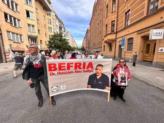 Protesters gather in Stockholm to condemn Israeli military strikes in Gaza and Lebanon STOCKHOLM, SWEDEN - AUGUST 08: Demonstrators hold banners and Palestinian flags during a protest at Odenplan Square in Stockholm, Sweden, on August 08, 2026, condemning Israeli military operations in Gaza and Lebanon. Organized by several civil society groups, protesters rallied against air strikes on civilian infrastructure, schools, and hospitals, calling for an immediate end to the violence and an end to food shortages in the region. Atila Altuntas Anadolu Stockholms Sweden. Editorial use only. Please get in touch for any other usage.  Copyright: x2026xAnadoluxAtilaxAltuntasx