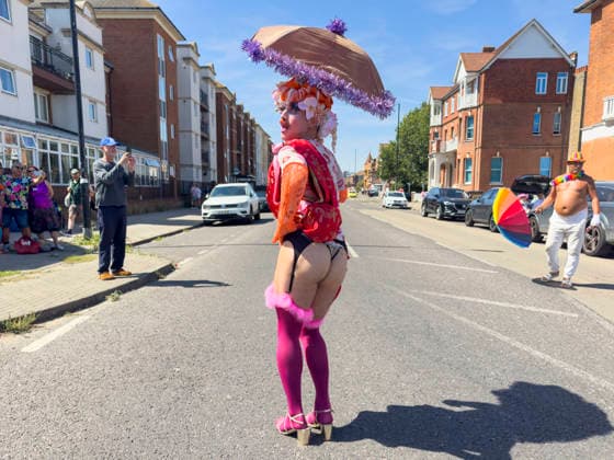August 8, 2026, Margate, Margate, UK: Margate, UK. Revellers arrive to attend the start of the annual Margate Pride event celebrating its momentous 10th anniversary with a grassroots, corporate-free, and inclusive community festival across Margate. Margate UK  - ZUMAl94_ 20260808_zaf_l94_051 Copyright: xRayxTangx