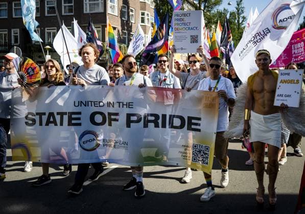 AMSTERDAM - Participants in the Pride March are walking towards Museumplein. The peaceful protest march marks the conclusion of WorldPride, which took place in Amsterdam this year. SEM VAN DER WAL ANP netherlands out - belgium out  Copyright: xx x565089016x originalFilename: 565089016.jpg