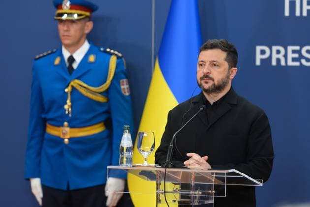 Zelensky meets Serbian president during first official visit to Belgrade Ukrainian President Volodymyr Zelensky meets Serbian President Aleksandar Vucic and other officials during an official visit to Belgrade, Serbia, on August 8, 2026. The visit, Zelensky s first to Serbia, comes as the two countries seek to strengthen bilateral relations and discuss security, economic cooperation, and relations with the European Union. Photo by PRESIDENT OF UKRAINE apaimages Ukraine Ukraine Ukraine 080826_Serbia_UPO_00(12).jpeg Copyright: xapaimagesxPRESIDENTxOFxUKRAINEx xapaimagesx