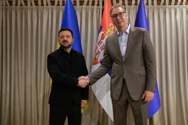 Zelensky meets Serbian president during first official visit to Belgrade Ukrainian President Volodymyr Zelensky meets Serbian President Aleksandar Vucic and other officials during an official visit to Belgrade, Serbia, on August 8, 2026. The visit, Zelensky s first to Serbia, comes as the two countries seek to strengthen bilateral relations and discuss security, economic cooperation, and relations with the European Union. Photo by PRESIDENT OF UKRAINE apaimages Ukraine Ukraine Ukraine 080826_Serbia_UPO_00(19).jpeg Copyright: xapaimagesxPRESIDENTxOFxUKRAINEx xapaimagesx