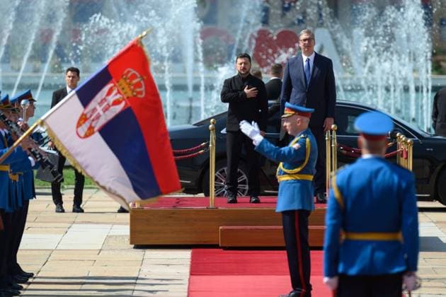 Zelensky meets Serbian president during first official visit to Belgrade Ukrainian President Volodymyr Zelensky meets Serbian President Aleksandar Vucic and other officials during an official visit to Belgrade, Serbia, on August 8, 2026. The visit, Zelensky s first to Serbia, comes as the two countries seek to strengthen bilateral relations and discuss security, economic cooperation, and relations with the European Union. Photo by PRESIDENT OF UKRAINE apaimages Ukraine Ukraine Ukraine 080826_Serbia_UPO_00(35).jpeg Copyright: xapaimagesxPRESIDENTxOFxUKRAINEx xapaimagesx