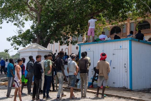 August 8, 2026, Ceuta, Spain: CEUTA, Spain Ã¢â‚¬ August 8, 2026: Migrants who entered the Spanish North African enclave of Ceuta following the mass arrival on July 30 continue to sleep in makeshift camps across the city. Humanitarian organisations distribute food and essential supplies at the two main gathering points where many migrants are staying, while local residents provide shelter to others, including unaccompanied girls and families. Ceuta Spain - ZUMAq101 20260808_zna_q101_196 Copyright: xAntonioxSemperex