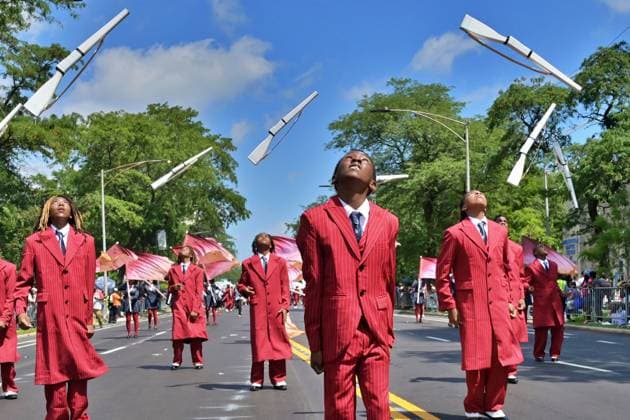 Chicago hosts 97th annual Bud Billiken Parade CHICAGO, ILLINOIS - AUGUST 8: Members of a drill team perform routines with ceremonial rifles as they march down Dr. Martin Luther King Jr. Drive during the 97th annual Bud Billiken Parade in the Bronzeville neighborhood on August 8, 2026. Established in 1929,the historic procession is the largest African American parade in the United States, drawing hundreds of thousands of spectators to celebrate Black youth, culture, and the upcoming back-to-school season. Jacek Boczarski Anadolu Chicago United States. Editorial use only. Please get in touch for any other usage.  Copyright: x2026xAnadoluxJacekxBoczarskix