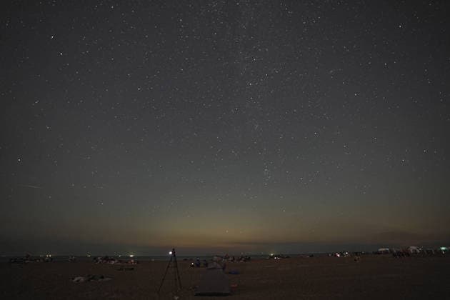 Perseid meteor shower event in Bursa BURSA, TURKIYE - AUGUST 09: A view of the sky as more than 25,000 skywatchers gather to observe the Perseid meteor shower during the sixth annual Perseid Meteor Shower Observation Event held with the support of the Cemre Foundation in Karacabey district of Bursa, Turkiye, on August 09, 2026. Sergen Sezgin Anadolu Bursa Turkey. Editorial use only. Please get in touch for any other usage.  Copyright: x2026xAnadoluxSergenxSezginx