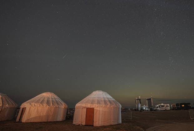 Perseid meteor shower event in Bursa BURSA, TURKIYE - AUGUST 09: A view of the sky as more than 25,000 skywatchers gather to observe the Perseid meteor shower during the sixth annual Perseid Meteor Shower Observation Event held with the support of the Cemre Foundation in Karacabey district of Bursa, Turkiye, on August 09, 2026. Sergen Sezgin Anadolu Bursa Turkey. Editorial use only. Please get in touch for any other usage.  Copyright: x2026xAnadoluxSergenxSezginx