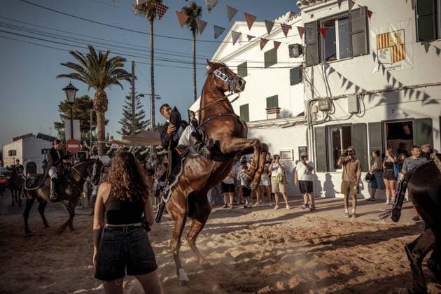 August 8, 2026, Llucmacanes, Menorca Balearic Islands, Spain: A caixer, or horse rider, rears prior to the traditional Jaleo at the Sant Gaieta Festival in Llucmacanes Llucmacanes Spain - ZUMAo105 20260808_fap_o105_022 Copyright: xMatthiasxOesterlex