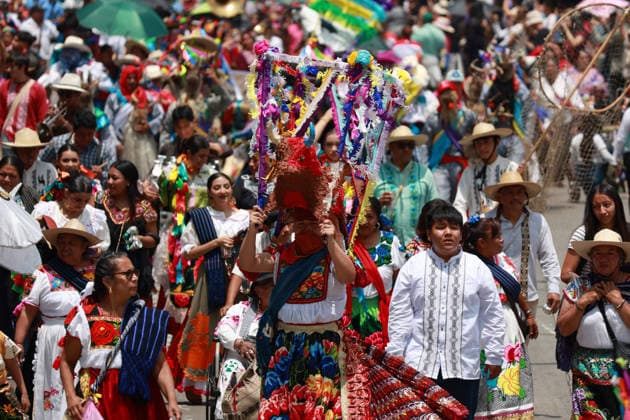Mexico City marks International Day of the World s Indigenous Peoples MEXICO CITY, MEXICO - AUGUST 09: Participants wearing traditional regional attire perform during the Mega Calenda parade marking the International Day of the World s Indigenous Peoples, on Reforma Avenue, in Mexico City, Mexico on August 09, 2026. ??Hundreds of participants from different indigenous communities in Mexico gathered to celebrate their traditions and commemorate the International Day of the World s Indigenous Peoples, calling for the recognition of their rights, autonomy, and cultural heritage. Daniel Cardenas Anadolu Mexico City Mexico. Editorial use only. Please get in touch for any other usage.  Copyright: x2026xAnadoluxDanielxCardenasx