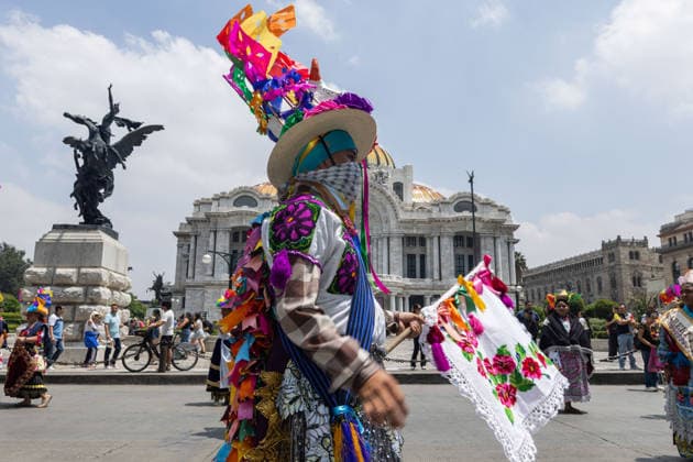 August 9, 2026, Mexico City, Mexico: The Mexico City government held the 17th Mega Calenda 2026, a cultural parade that traveled from the Angel of Independence along Paseo de la Reforma to the citys Zocalo, featuring participants in traditional clothing, dances and music, as part of International Indigenous Peoples Day and the 12th Festival of Indigenous Cultures, Indigenous Peoples and Native Neighborhoods of Mexico City. Mexico City Mexico  - ZUMAl178 20260809_znp_l178_024 Copyright: xCristianxLeyvax