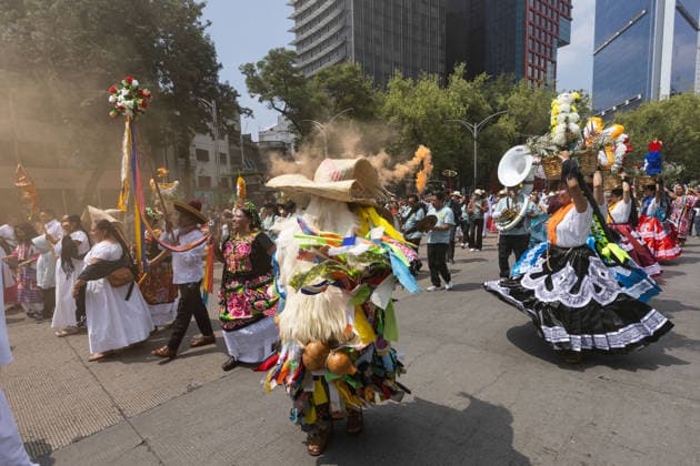 August 9, 2026, Mexico City, Mexico: The Mexico City government held the 17th Mega Calenda 2026, a cultural parade that traveled from the Angel of Independence along Paseo de la Reforma to the citys Zocalo, featuring participants in traditional clothing, dances and music, as part of International Indigenous Peoples Day and the 12th Festival of Indigenous Cultures, Indigenous Peoples and Native Neighborhoods of Mexico City. Mexico City Mexico - ZUMAl178 20260809_znp_l178_009 Copyright: xCristianxLeyvax