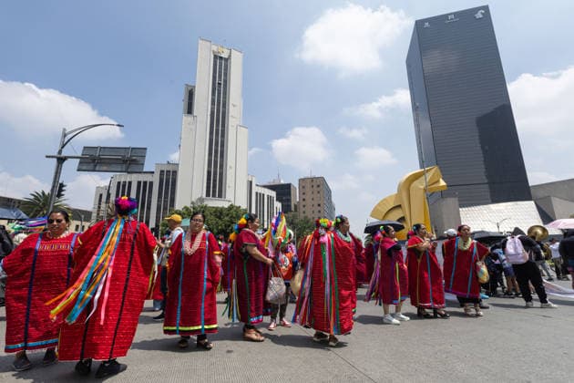 August 9, 2026, Mexico City, Mexico: The Mexico City government held the 17th Mega Calenda 2026, a cultural parade that traveled from the Angel of Independence along Paseo de la Reforma to the citys Zocalo, featuring participants in traditional clothing, dances and music, as part of International Indigenous Peoples Day and the 12th Festival of Indigenous Cultures, Indigenous Peoples and Native Neighborhoods of Mexico City. Mexico City Mexico - ZUMAl178 20260809_znp_l178_011 Copyright: xCristianxLeyvax