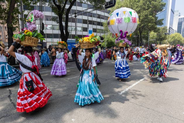 August 9, 2026, Mexico City, Mexico: The Mexico City government held the 17th Mega Calenda 2026, a cultural parade that traveled from the Angel of Independence along Paseo de la Reforma to the citys Zocalo, featuring participants in traditional clothing, dances and music, as part of International Indigenous Peoples Day and the 12th Festival of Indigenous Cultures, Indigenous Peoples and Native Neighborhoods of Mexico City. Mexico City Mexico - ZUMAl178 20260809_znp_l178_015 Copyright: xCristianxLeyvax