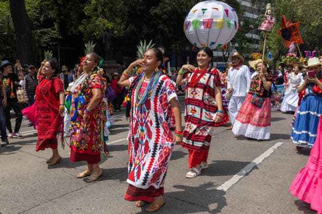 August 9, 2026, Mexico City, Mexico: The Mexico City government held the 17th Mega Calenda 2026, a cultural parade that traveled from the Angel of Independence along Paseo de la Reforma to the citys Zocalo, featuring participants in traditional clothing, dances and music, as part of International Indigenous Peoples Day and the 12th Festival of Indigenous Cultures, Indigenous Peoples and Native Neighborhoods of Mexico City. Mexico City Mexico - ZUMAl178 20260809_znp_l178_017 Copyright: xCristianxLeyvax