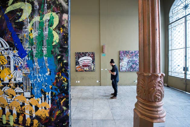 SaO PAULO, SP - 09.08.2026: A MOSTRA APOCALIPSE DE ALEX FLEMMING EM SP - The exhibition Apocalypse, by artist Alex Flemming, was presented this Sunday (9), at Palacete da SÃ , in the Historic Center of Sao Paulo. The series of paintings stems from the artist& 39;s reflection on the terrorist attacks on the Bataclan Theatre, in Paris. The historic building, built in 1919, was designed by architect Ramos de Azevedo. In the photo, space with the works from the Apocalypse series by artist Alex Flemming. Untitled, 2015-2017. x2995905x  VincentxBosson