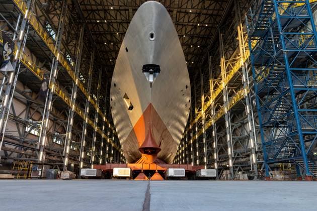 August 9, 2026, Gdynia, Poland: Polish Navy frigate ORP Wicher, the first of three multi-role frigates built under the Miecznik programme, awaits a ceremonial rollout for members of the media at PGZ Stocznia Wojenna in Gdynia Gdynia Poland  - ZUMAl194 20260809_zip_l194_009 Copyright: xMarekxLadzinskix