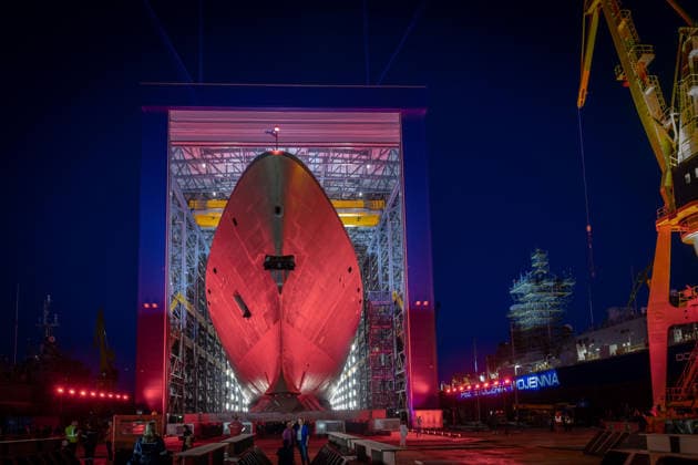 August 9, 2026, Gdynia, Poland: Polish Navy frigate ORP Wicher, the first of three multi-role frigates built under the Miecznik programme, is rolled out from the hull construction hall at PGZ Stocznia Wojenna in Gdynia ahead of its christening and naming ceremony Gdynia Poland - ZUMAl194 20260809_zip_l194_006 Copyright: xMarekxLadzinskix
