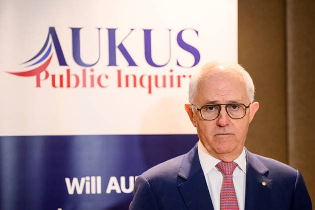 AUKUS PUBLIC INQUIRY, Former Prime Minister Malcom Turnbull speaks to the media during a press conference at the AUKUS public inquiry at NSW Parliament House in Sydney, Monday, August 10, 2026. ( NO ARCHIVING SYDNEY NEW SOUTH WALES AUSTRALIA  Copyright: xBIANCAxDExMARCHIx 20260810139742714870