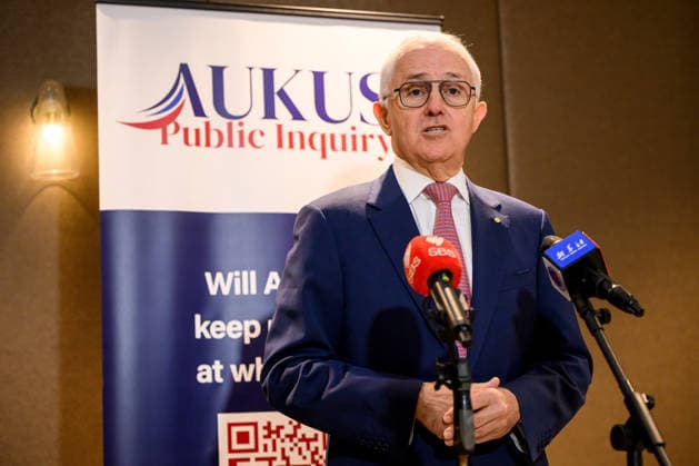 AUKUS PUBLIC INQUIRY, Former Prime Minister Malcom Turnbull speaks to the media during a press conference at the AUKUS public inquiry at NSW Parliament House in Sydney, Monday, August 10, 2026. ( NO ARCHIVING SYDNEY NEW SOUTH WALES AUSTRALIA  Copyright: xBIANCAxDExMARCHIx 20260810197856014529
