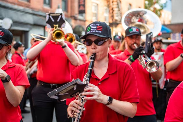 August 9, 2026, Boston, Massachusetts, USA: Bands play as patrons carry the image of the Madonna Della Cava during the Feast of the Madonna Della Cava in the North End of Boston, Massachusetts on August 9, 2026. Boston USA - ZUMAp158 20260809_aap_p158_013 Copyright: xJosephxPreziosox