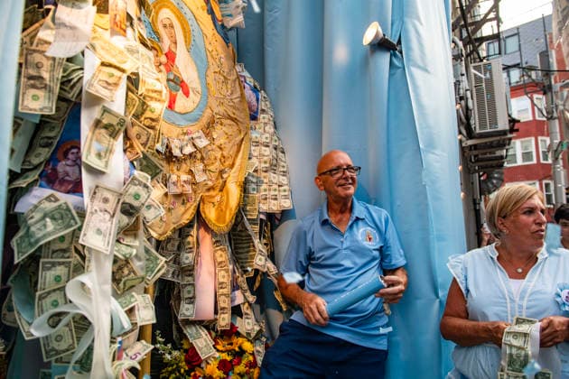 August 9, 2026, Boston, Massachusetts, USA: The image of the saint is returned to its home during the Feast of the Madonna Della Cava in the North End of Boston, Massachusetts on August 9, 2026. Boston USA - ZUMAp158 20260809_aap_p158_034 Copyright: xJosephxPreziosox