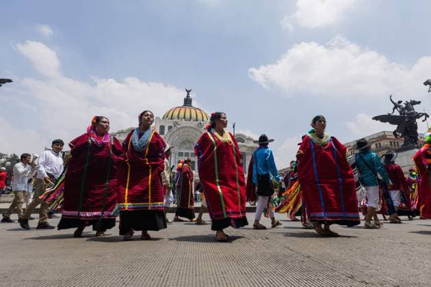 August 9, 2026, Mexico City, Mexico: MEXICO Mexico City, MEXICO Ã¢â‚¬ AUGUST 9, 2026: Participants wearing traditional clothing dance and march during the 17th Mega Calenda cultural parade from the Angel of Independence to the Zocalo in Mexico City, August 9, 2026. Organized by the Mexico City government, the event commemorates the International Day of the World s Indigenous Peoples and is part of the 12th Festival of Indigenous Cultures, Indigenous Peoples, and Native Neighborhoods of Mexico City. Mexico City Mexico  - ZUMAq101 20260809_zna_q101_163 Copyright: xCristianxLeyvax