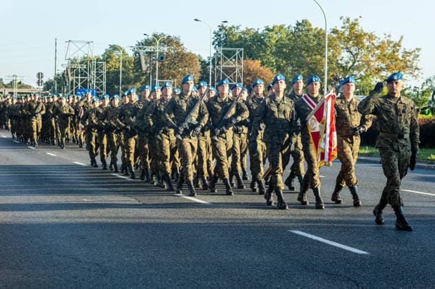 August 9, 2026, Warsaw, Mazovia, Poland: Polish troops march along the riverside during the parade rehearsal. Early in the morning of 9th August, Poland s armed forces, and those of allies stationed in the country, take part in a rehearsal in preparation for a parade on National Armed Forces Day on the 15th August. Soldiers muster as the sun rises over the Vistula River and march past grandstands prepared for dignitaries. The soldiers were followed by mechanised divisions travelling in tanks and a variety of armoured vehicles. Afterwards, Secretary of State in the Ministry of Defence, Pawel Bejda addresses a post-rehearsal press conference, where he is accompanied by the Chief of the General Staff of the Polish Armed Forces, General Wieslaw - ZUMAs197 20260809_aaa_s197_058 Copyright: xNeilxMiltonx