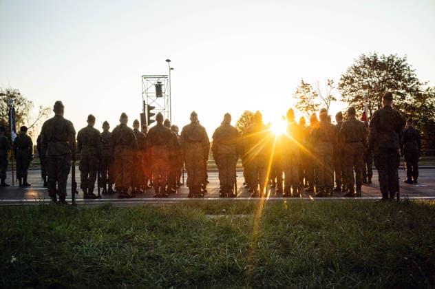 August 9, 2026, Warsaw, Mazovia, Poland: Polish troops muster before the parade rehearsal as the sun rises over the Vistula River. Early in the morning of 9th August, Poland s armed forces, and those of allies stationed in the country, take part in a rehearsal in preparation for a parade on National Armed Forces Day on the 15th August. Soldiers muster as the sun rises over the Vistula River and march past grandstands prepared for dignitaries. The soldiers were followed by mechanised divisions travelling in tanks and a variety of armoured vehicles. Afterwards, Secretary of State in the Ministry of Defence, Pawel Bejda addresses a post-rehearsal press conference, where he is accompanied by the Chief of the General Staff of the Polish Armed Fo  - ZUMAs197 20260809_aaa_s197_066 Copyright: xNeilxMiltonx