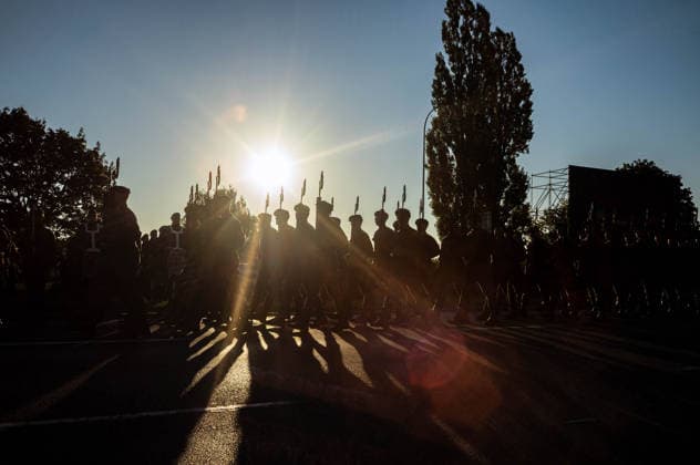 August 9, 2026, Warsaw, Mazovia, Poland: Polish troops march along the riverside as the sun rises over Warsaw. Early in the morning of 9th August, Poland s armed forces, and those of allies stationed in the country, take part in a rehearsal in preparation for a parade on National Armed Forces Day on the 15th August. Soldiers muster as the sun rises over the Vistula River and march past grandstands prepared for dignitaries. The soldiers were followed by mechanised divisions travelling in tanks and a variety of armoured vehicles. Afterwards, Secretary of State in the Ministry of Defence, Pawel Bejda addresses a post-rehearsal press conference, where he is accompanied by the Chief of the General Staff of the Polish Armed Forces, General Wiesla - ZUMAs197 20260809_aaa_s197_065 Copyright: xNeilxMiltonx